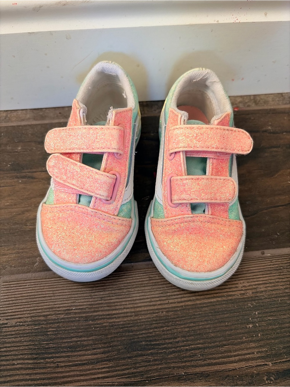 Kids vans Glitter Velcro Sneakers — Pink and Teal